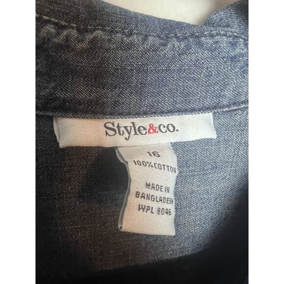 Style and Co. Women's Denim Blue Button Up Shirt Size 16 Roll Tab Sleeve - Picture 4 of 8